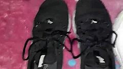 bold cumshot blasts all over her sexy fetish feet