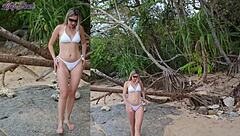 blonde milf sneaks beach fuck with stud while hubby's away