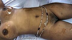 Girlfriend's pussy throbs wildly during my deep massage on her big boobs