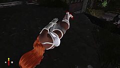 Redhead in bondage lingerie screams from vibrator orgasm nightmare!