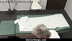 so this shy teen patient bends over for the doctor's big cock in hospital threesome game