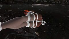 Redhead in bondage lingerie screams from vibrator orgasm nightmare!