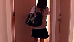 Petite Japanese stepsis caught stroking seduces for first blowjob ever