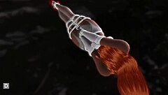 Redhead in bondage lingerie screams from vibrator orgasm nightmare!