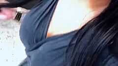 Angel Lima plugs her tight ass while fingering in public mall shop