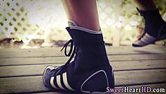 Teen lesbian cougar babe fingers and licks in threesome