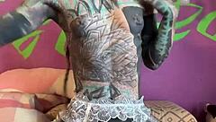 goth german punk rips lingerie for solo dildo ride dirty talk fingering her shaved pussy to climax