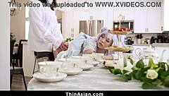 Lucky Guy Devours Petite Asian Teen's Tight Legs And Pussy Treat