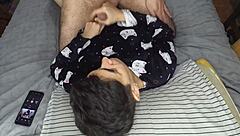 quick handjob ends with huge cum mouthful right before bed