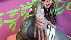 goth german punk rips lingerie for solo dildo ride dirty talk fingering her shaved pussy to climax