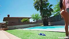 Cheating stepmom's bikini melts in pool leading to bent over doggystyle cumshot fuck