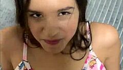 timid latina bends over takes big cock cowgirl cumshot pov mercilessly