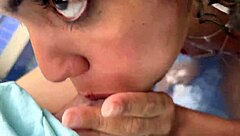 Skinny tattooed Brazilian wife sucks big cock poolside