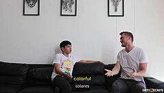 Foreign friend bends over and fucks stepmom pussy hard in bedroom