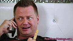 Snow-covered Asian masseuse with massive boobs gives a slippery nuru handjob fetish blast