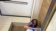 redhead wife shows new white mini skirt pink panties off