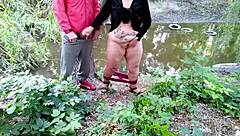 Horny Stepmom Milks Stepson's Dick While Fingering Wet Pussy Outside