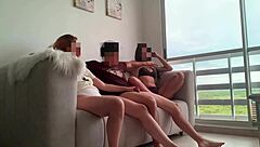 Best friend and stepsis share my cock during movie night