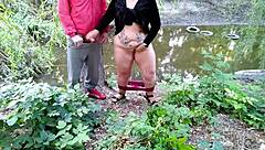 Horny Stepmom Milks Stepson's Dick While Fingering Wet Pussy Outside