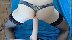 Bent Over Anal Slut Pounds Dildo in Panties Doggy Style