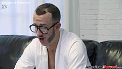 dillion arrives at harry's studio for brunette blowjob and facial cumshot