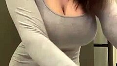 stepmom's naked milk tits bounce as she sucks my cock on webcam like a slut