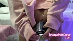 how deep can you shove that huge dildo into shemale prostituta's shaved ass pussy?