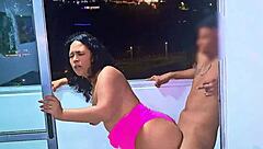 latina milf slut sucks fat monster cock on medellin balcony then gets fucked hard as cars zoom by on public street