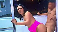 latina milf slut sucks fat monster cock on medellin balcony then gets fucked hard as cars zoom by on public street