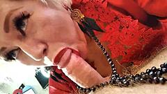 charming milf dances teasing her big natural tits then sucks and fucks monster cock 😍💦