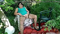 Hey neighbor, watch this hot milf's natural tits bounce in outdoor pussy licking heels