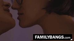 gorgeous milf penny barber and romy rain share lesbian strapon ride in garage