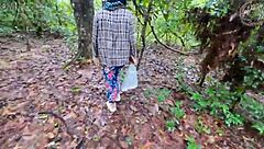 skinny thai babe bent over fucked doggystyle creampie in forest before mushroom hunt
