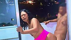 latina milf slut sucks fat monster cock on medellin balcony then gets fucked hard as cars zoom by on public street