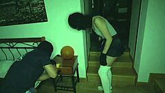 perverted naughty man shows up in dorm to roughly fuck submissive ebony girlfriend