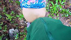 skinny thai babe bent over fucked doggystyle creampie in forest before mushroom hunt