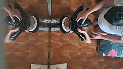 Rough oral deepthroat and doggystyle creampie with shaved latina milf in lingerie heels