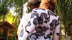 Blonde mature wife in HIGH HEELS gets FUCKED by BLACK monster COCK on sunny day BED DOGGYSTYLE