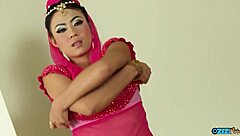 Watch her small tits bounce while client fucks shaved pussy doggystyle