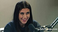 brunette pornstar fingers pussy hardcore after casting interview