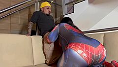 🤰 spiderman girl sucks cock to the balls 😍 cowgirl creampie? 