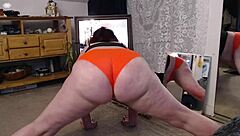 blue-eyed retro babe stretches in dawn yoga poses