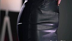 maria pie oils latex catsuit fucks dildo till facial cumshot at work?