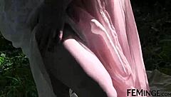 Hot lesbians toy up outdoors in 4k fingering scissoring fun