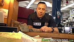 busty wife drops to knees for thick schlong blowjob