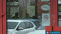 Bree Branning shamelessly flashes juicy pussy and pisses publicly for neighbors' eyes