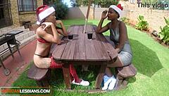 whoa, check these big tits ebony lesbians scissoring wet black pussies on holiday