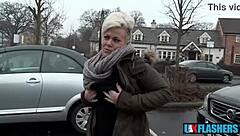 Bree Branning shamelessly flashes juicy pussy and pisses publicly for neighbors' eyes