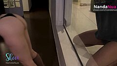 Motel fun macho fucks ass cum drips to pussy bareback cuck watches glass