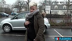 Bree Branning shamelessly flashes juicy pussy and pisses publicly for neighbors' eyes